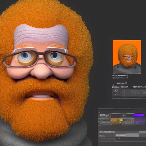 Prompt: a man with an orange hair and beard wearing a sweater, a character portrait by Bob Ross, featured on zbrush central, shock art, bob ross, bryce 3d, zbrush