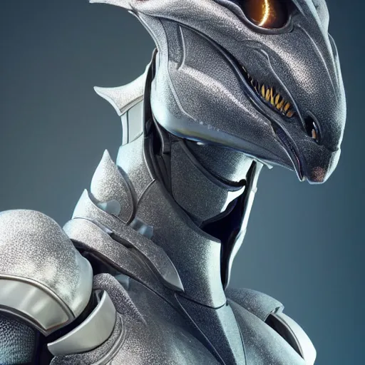 Image similar to stunning headshot of a beautiful anthropomorphic robot female dragon, with smooth and streamlined armor, standing and posing elegantly, well detailed dragon head with epic LED eyes and a warm maw, sharp and dangerous sleek design, two arms, beautiful digital art, artstation, DeviantArt, FurAffinity, professional, depth of field, close-up, hd, octane render, sunset lighting