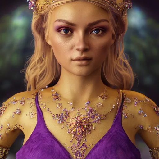 Image similar to portrait of wonderful princess of amethyst with fair skin, ornate 8 k gorgeous intricate detailed, accent lighting, dramatic light, octane render