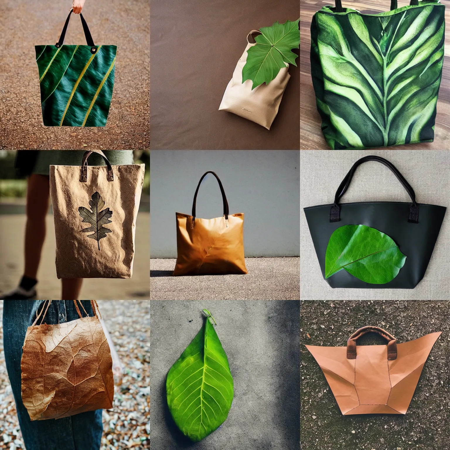 Prompt: a bag looking like a leaf