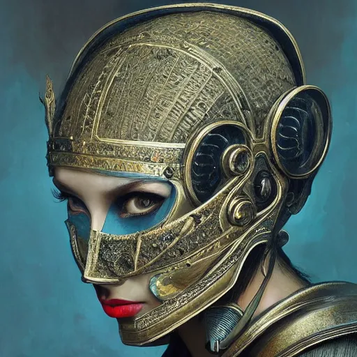 Prompt: Very very very very highly detailed epic central composition studio photography of face with venetian mask, intricate, dystopian, sci-fi, extremely detailed, digital painting, artstation, concept art, smooth, sharp focus, illustration, intimidating lighting, incredible art by Anna Dittmann and Anton Pieck and Vincent di Fate