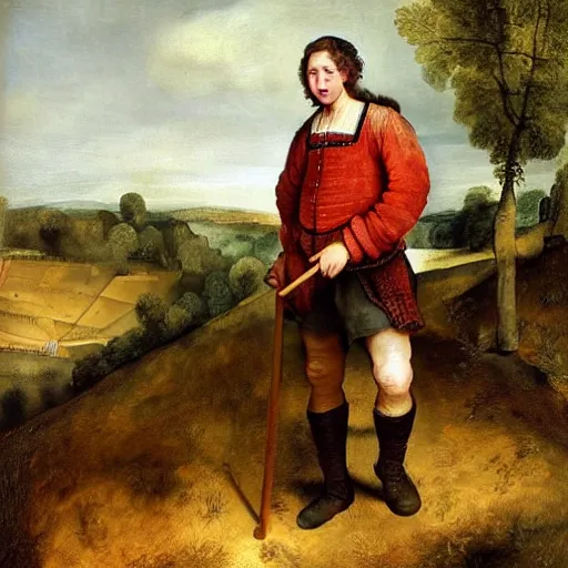 Prompt: david cameron as a 1 7 th century peasant working in the fields, painting, restored, 1 7 th century art, very detailed painting by rembrandt