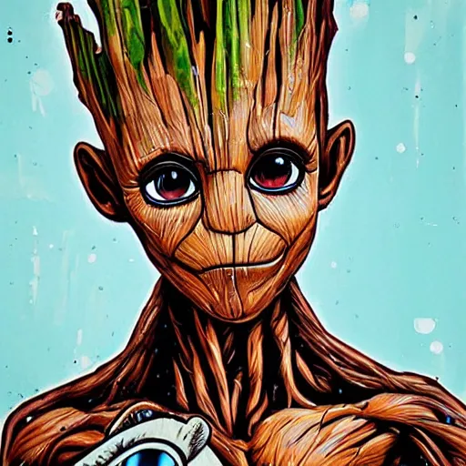 Image similar to portrait of Groot by Sandra Chevrier