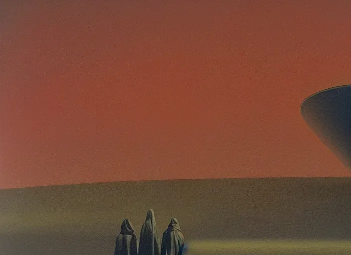 Image similar to painting of a ufo cult, science fiction, Edward Hopper and James Gilleard, Zdzislaw Beksinski, highly detailed