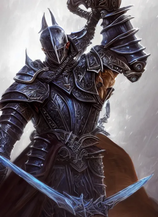 Image similar to portrait of an athletic male knight casting a huge lightning spell as a diablo 3 character, looking at camera, his armor is infused with lightning bolts, D&D, lightning master, short hair, intricate, elegant, stylish, cute smile, fantasy, extremely detailed, digital painting, artstation, concept art, smooth, sharp focus, illustration, ambient lighting, art by artgerm and greg rutkowski and alphonse mucha and simon stalenhag