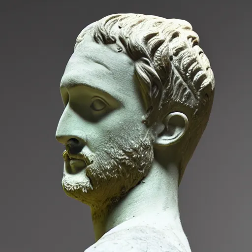 Image similar to an ancient greek clay statue of ryan gosling, the british museum