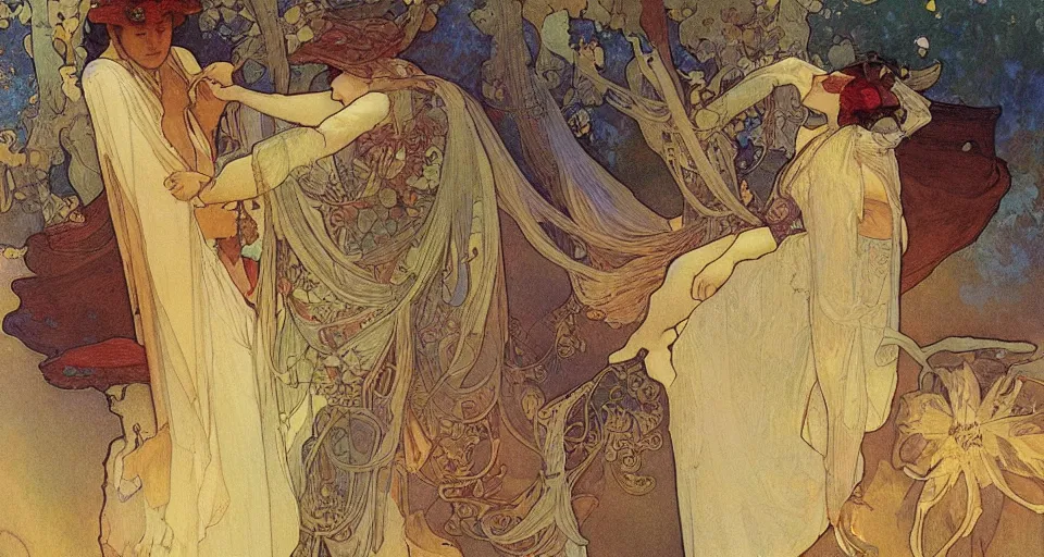 Image similar to the two complementary forces that make up all aspects and phenomena of life, by Alfons Maria Mucha