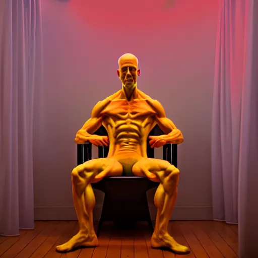 Image similar to Digital art High detailed Dr.Manhattan in Ukrainian village house by Taras Shevchenko, siting on a toilet, photorealism, by Beeple,8K,Pentax 67, Kodak Portra 400, rendered in Octane render