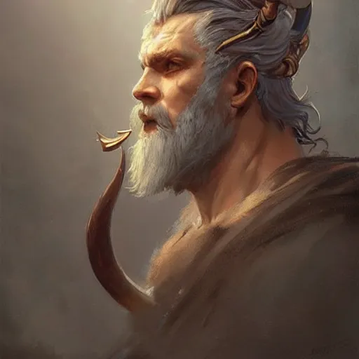 Prompt: a beautiful artwork side profile portrait of a odin with horns by greg rutkowski , featured on artstation, norse mythology, valhalla