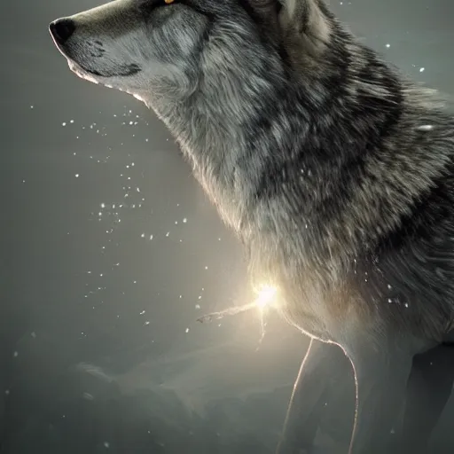 Prompt: wolf of the the dreaming realm by MICHAL KARCZ, movie poster, unreal engine, , post-processing, zbrush, substance painter, trending on ArtStation, Cinematic lighting, cinematic composition, rule of thirds , ultra-detailed, hyper realistic, render in unreal engine 5, Matte painting, movie concept art, hyper-detailed, insanely detailed, corona render, octane render, redshift render, 8k