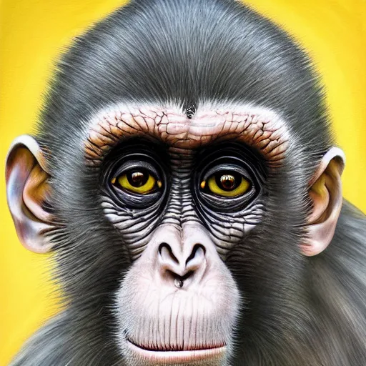 Image similar to a hyper realistic and highly detailed painting of a cybernetic monkey