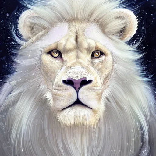 Image similar to aesthetic portrait commission of a albino male furry anthro lion wearing a traditional intricately designed mint colored Kimono, detailed face , hyperdetailed, snowy winter atmosphere. Character design by charlie bowater, ross tran, artgerm, and makoto shinkai, detailed, inked, western comic book art, 2021 award winning painting