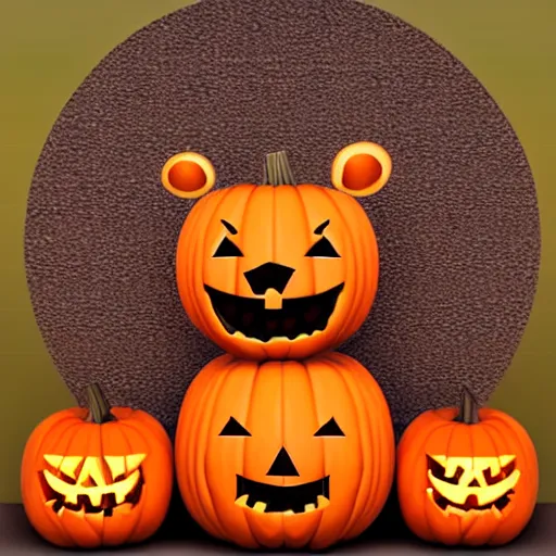 Image similar to a cute smiling bear made out of pumpkins, unreal engine