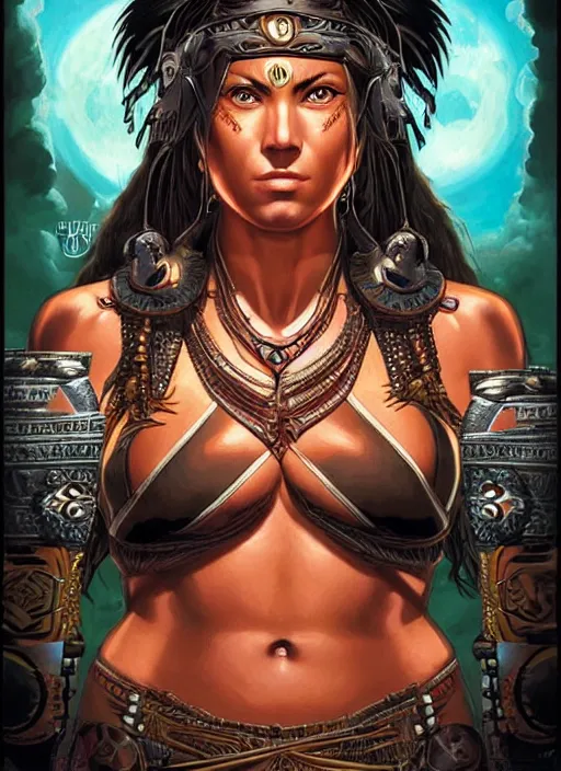 Prompt: a highly detailed symmetrical painting of a female amazon warrior with piercing beautiful eyes in dark tomb setting, dynamic lighting, ambient lighting, deviantart, art by artgerm and glenn fabry