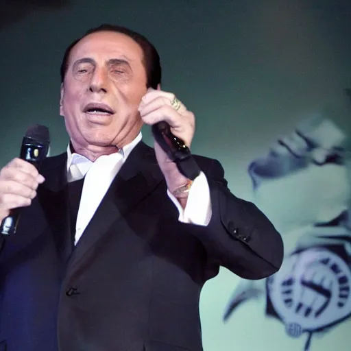 Prompt: Silvio Berlusconi singing at the karaoke