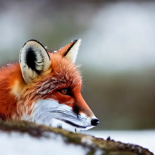 Image similar to Up close Photorealistic photograph of a cute fox in snow, photorealism, photorealistic, realism, real, highly detailed, ultra detailed, detailed, shutter speed 1/1000, Canon EOS 90D, up-close, Wildlife Photographer of the Year, Pulitzer Prize for Photography, 8k