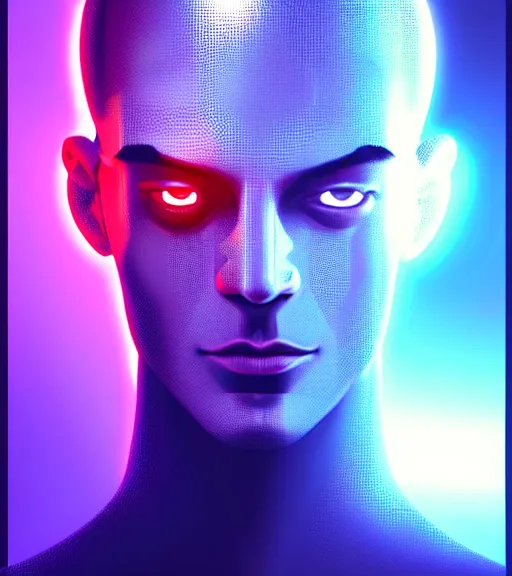 Image similar to symmetry!! european prince of technology, solid cube of light, hard edges, product render retro - futuristic poster scifi, lasers and neon circuits, handsome european prince, intricate, elegant, highly detailed, digital painting, artstation, concept art, smooth, sharp focus, illustration, dreamlike, art by artgerm