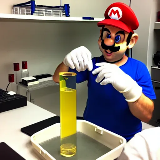 Prompt: Mario in lab doing experiments 🍄