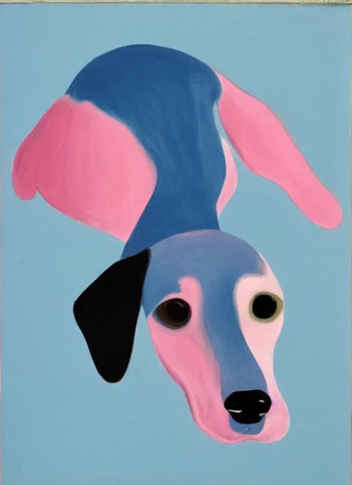 Prompt: Pink and Blue dachshund, painted by Georgia O'Keeffe