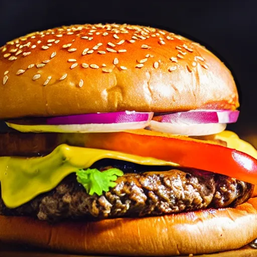 Image similar to Delicious cheeseburger, close up