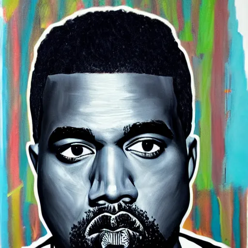 Prompt: kanye west portrait made by Basquiat realistic pigment on canvas