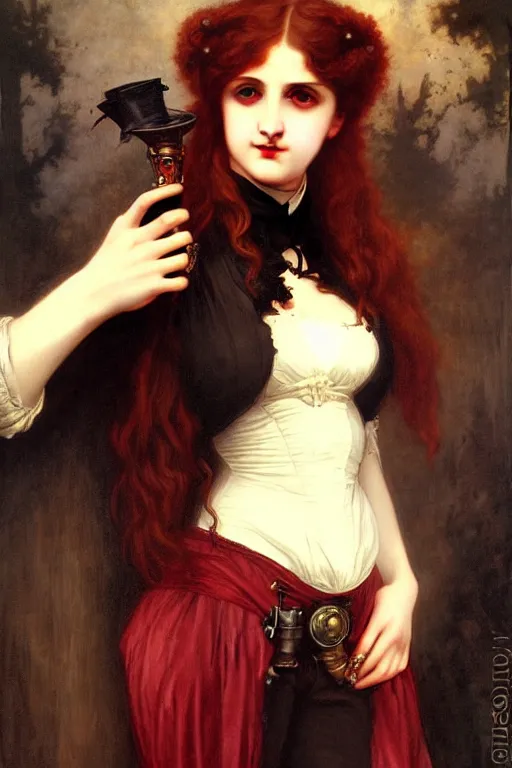 Image similar to steampunk victorian vampire, painting by rossetti bouguereau, detailed art, artstation