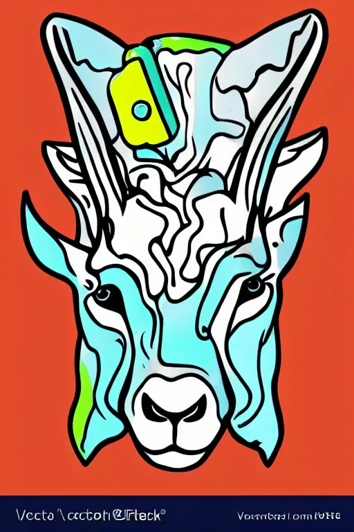 Image similar to Drug addict goat, sticker, andromorphic, colorful, illustration, highly detailed, simple, smooth and clean vector curves, no jagged lines, vector art, smooth