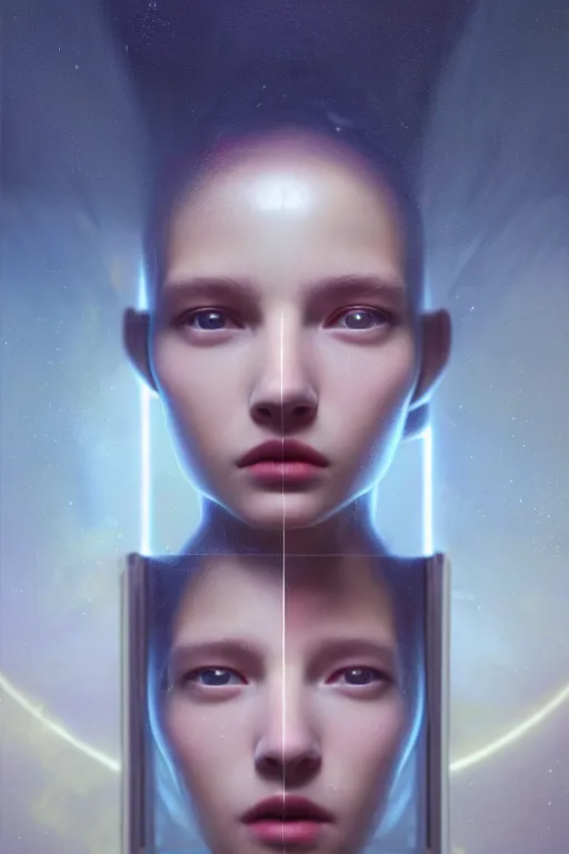 Prompt: 3 d, sci - fi, morning, old window, sleepy fashion model face, sun rays, lightning clouds, vogue cover style, morning colors mood, cinematic, realistic painting, intricate oil painting, high detail, figurative art, multiple exposure, poster art, 3 d, by stanley kubrick and tooth wu and wlop and beeple and greg rutkowski