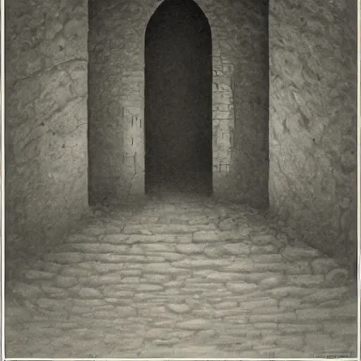 Prompt: cathedral, dungeon, sepulcher, oubliette. unsettling. semi - organic. tunnel, doorways. zdzisław beksinski