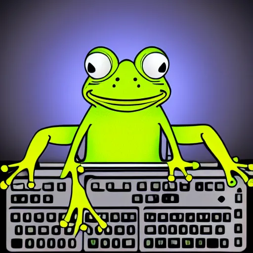 Image similar to abstract art of a frog sitting behind a computer