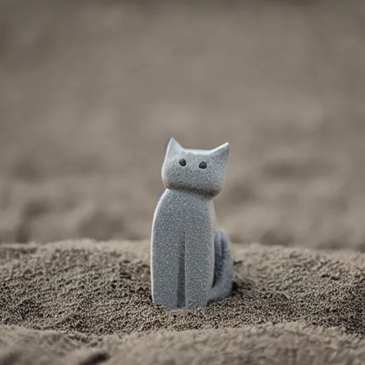 Prompt: gray clay figure cat with fishbone in wheat field