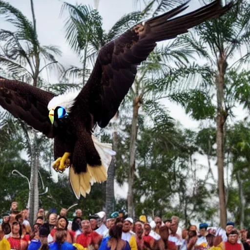 Prompt: an eagle dancing samba in brazil