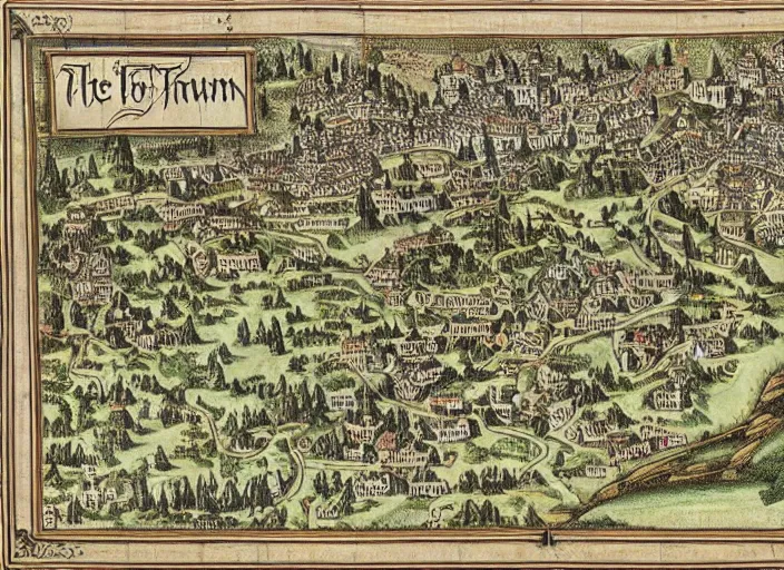 Prompt: the town of yelm, medieval map