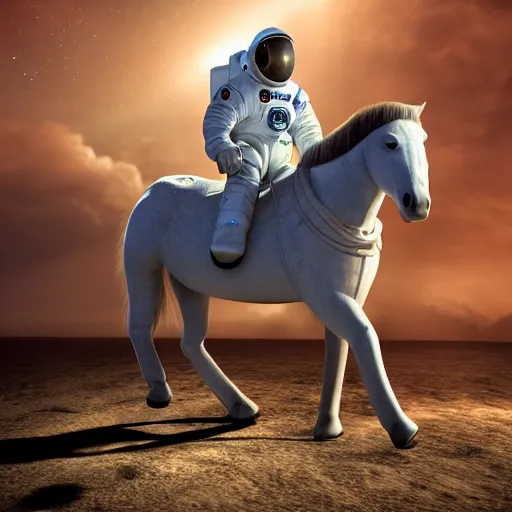 Image similar to horse wearing a space suit floating in outer space, highly detailed, stars in the background, nasa picture, 4 k, octane render, highly realistic photograph