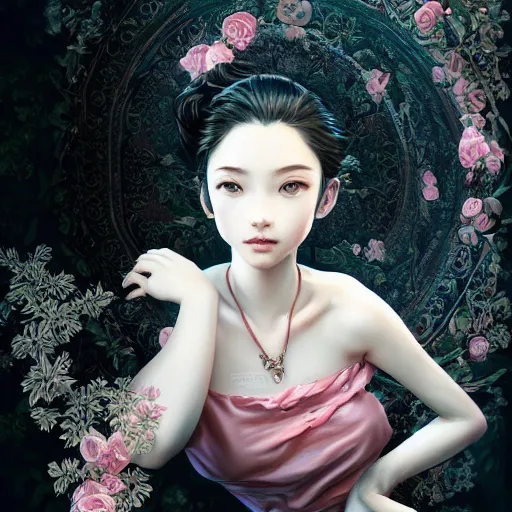Prompt: the portrait of an absurdly beautiful, graceful, elegant, sophisticated, sensual young oriental teen girl, an ultrafine hyperdetailed illustration by kim jung gi, irakli nadar, intricate linework, bright colors, octopath traveler, final fantasy, unreal engine highly rendered, global illumination, radiant light, detailed and intricate environment