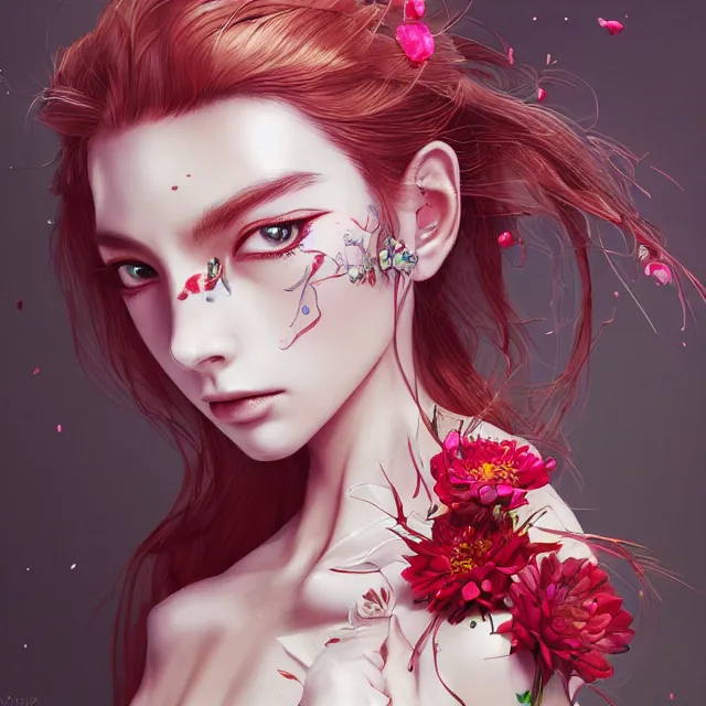 Prompt: studio portrait absurdly beautiful, elegant, graceful, young hypercolorful sensual anime girl rubies and red petals, ultrafine hyperrealistic detailed face illustration by kim jung gi, irakli nadar, intricate linework, sharp focus, bright colors, matte, octopath traveler, final fantasy, unreal engine highly rendered, global illumination, radiant light, intricate environment