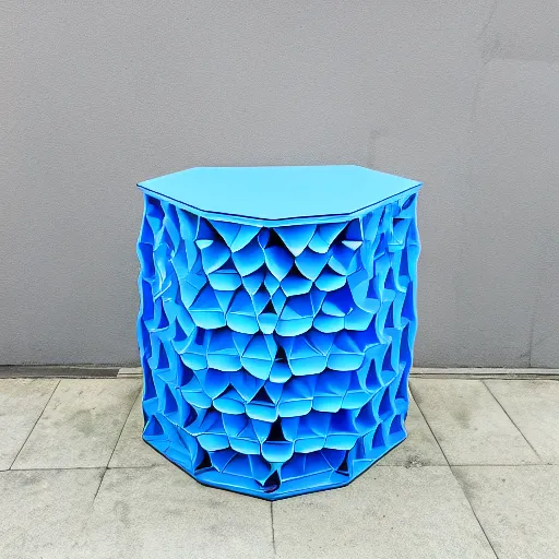 Prompt: a blue hexagonal desk