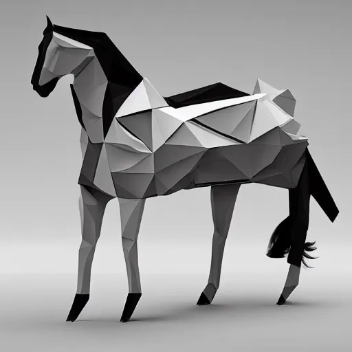 Image similar to horse wearing low-poly, futuristic body armor designed by zaha hadid