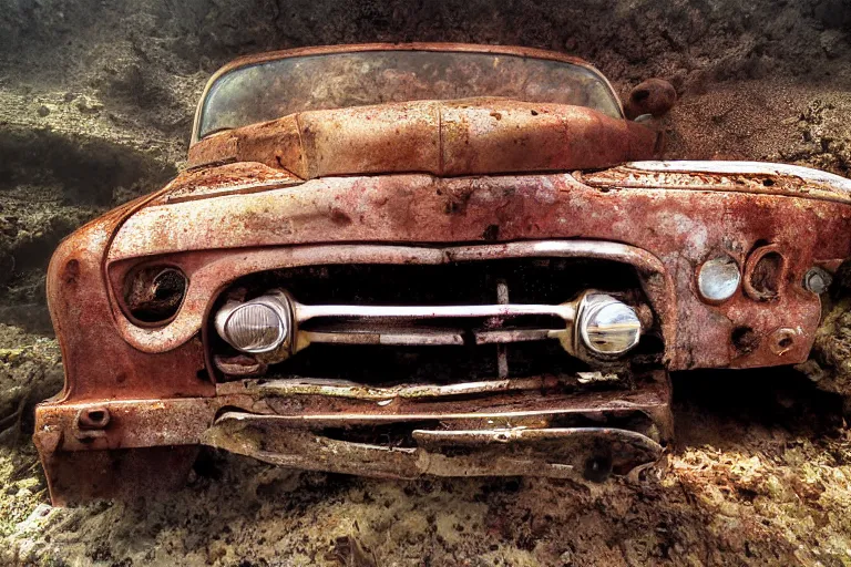 Image similar to old rusty car underwater, photograph,