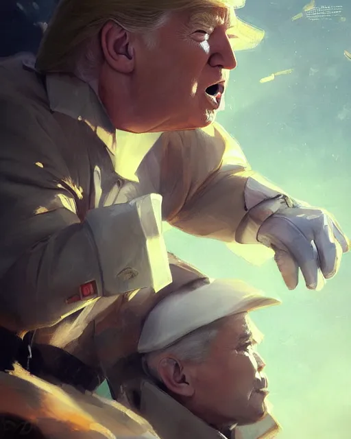 Image similar to donald trump in a spaceship pilot dress, portrait, illustration, rim light, top light, perfectly shaded, spring time, slight overcast lighting, soft painting, art by krenz cushart and wenjun lin