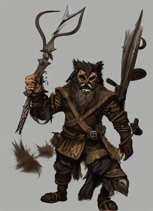 Image similar to bugbear ranger, black beard, dungeons and dragons, hunters gear, character design on white background, by makoto shinkai