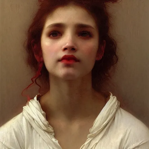 Prompt: a group of painters with canvas and paintbrushes in their hands, their eyes are tearing apart and burning red, by William Adolphe Bouguereau, by Edgar Maxence and Ross Tran and Michael Whelan,trending on artstation