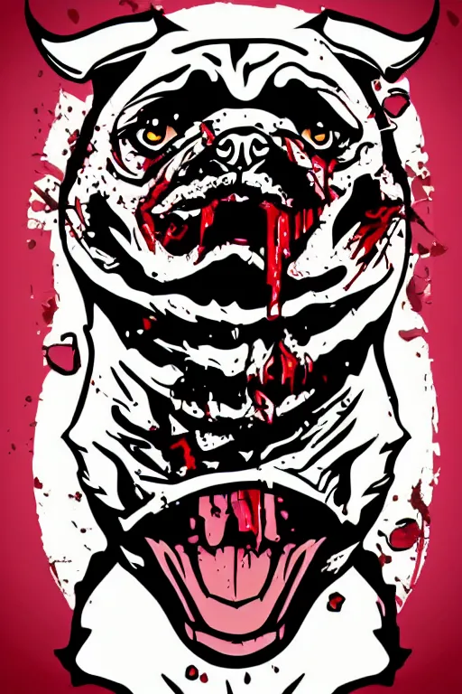 Image similar to Evil pug, the devil, sticker, blood thirsty, spawn of Satan, blood, evil, colorful, illustration, highly detailed, simple, smooth and clean vector curves, no jagged lines, vector art, smooth