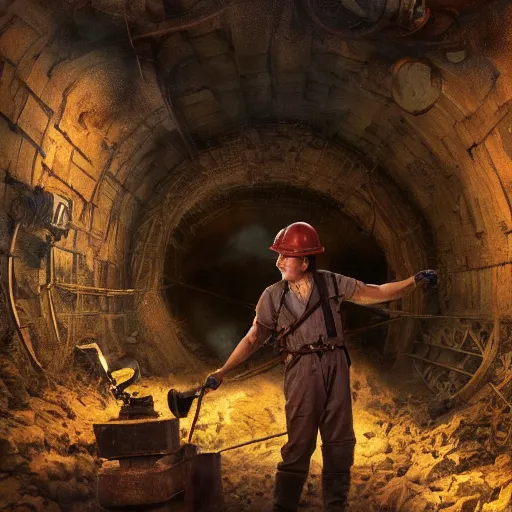 Prompt: skyler gisondo as a sooty steampunk miner in a crystal cave, detailed oil painting, highly detailed, highly accurate, deep aesthetic, 8 k, highly ornate intricate details, cinematic lighting, rich colors, ray tracing, hyperrealistic, photorealistic, cinematic landscape, trending on artstation,