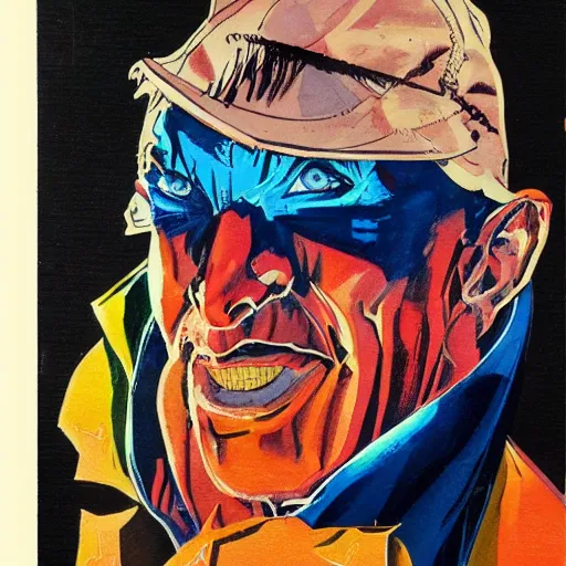 Prompt: detailed details photorealistic pictures of comic book cover about mr trash man in the style of bob peak and alex ross, gouache and wash paints color