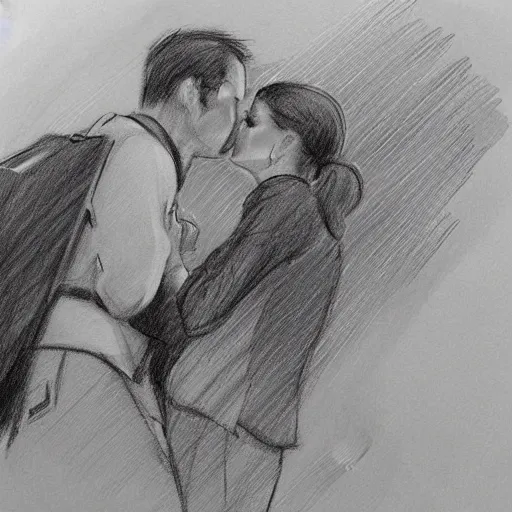 Prompt: a sketch drawing, parting kiss in the airport by gabo mendoza, trending on artstation