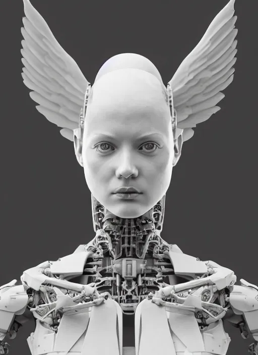 Prompt: a bloody statue made of white marble, of an gorgeous futuristic cybernetic angel girl, prostheses, transhumanism, full body shot, perfect symmetrical body, perfect symmetrical face, hyper realistic, hyper detailed, by quentin tarantino by johannen voss, by michelangelo, octane render, blender, 8 k