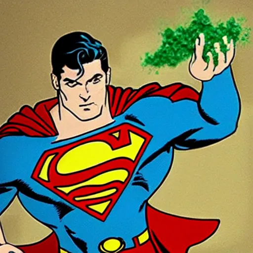 Image similar to superman smoke kryptonite green dust, wlop, superman is high, superman is addicted