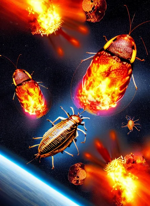 realistic detailed photo of a cockroaches on fire in Stable Diffusion