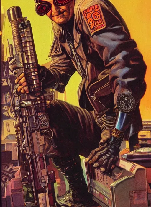 Image similar to cyberpunk cop. portrait by clyde caldwell and jean giraud and anton otto fischer and john philip falter and will eisner and gil elvgren